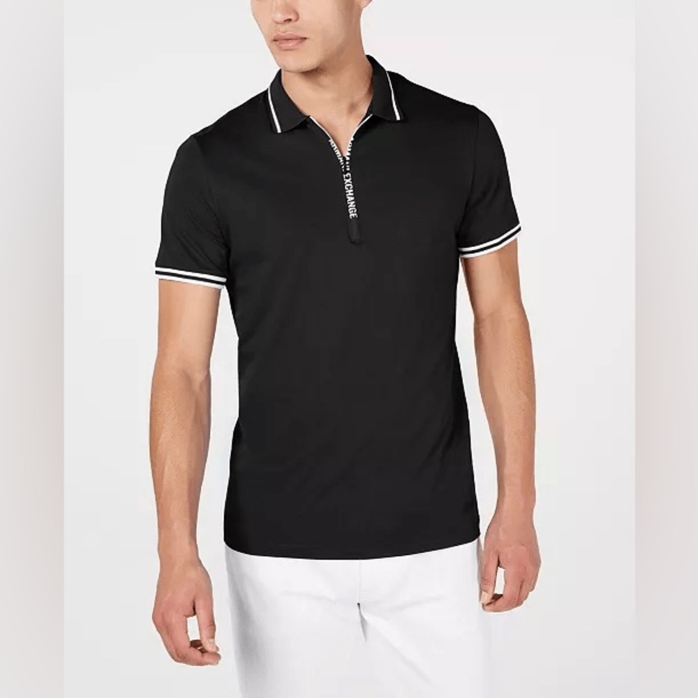 Armani Exchange Men’s Zip-up Stretch Casual Cotton Polo Shirt
